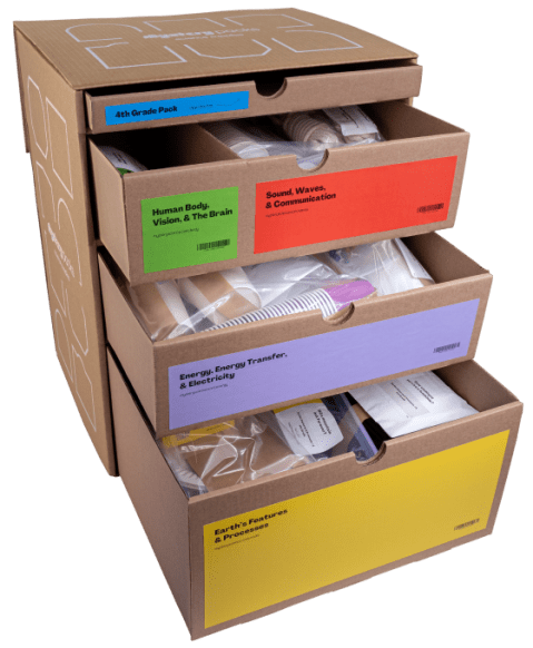 Pack box with drawers open